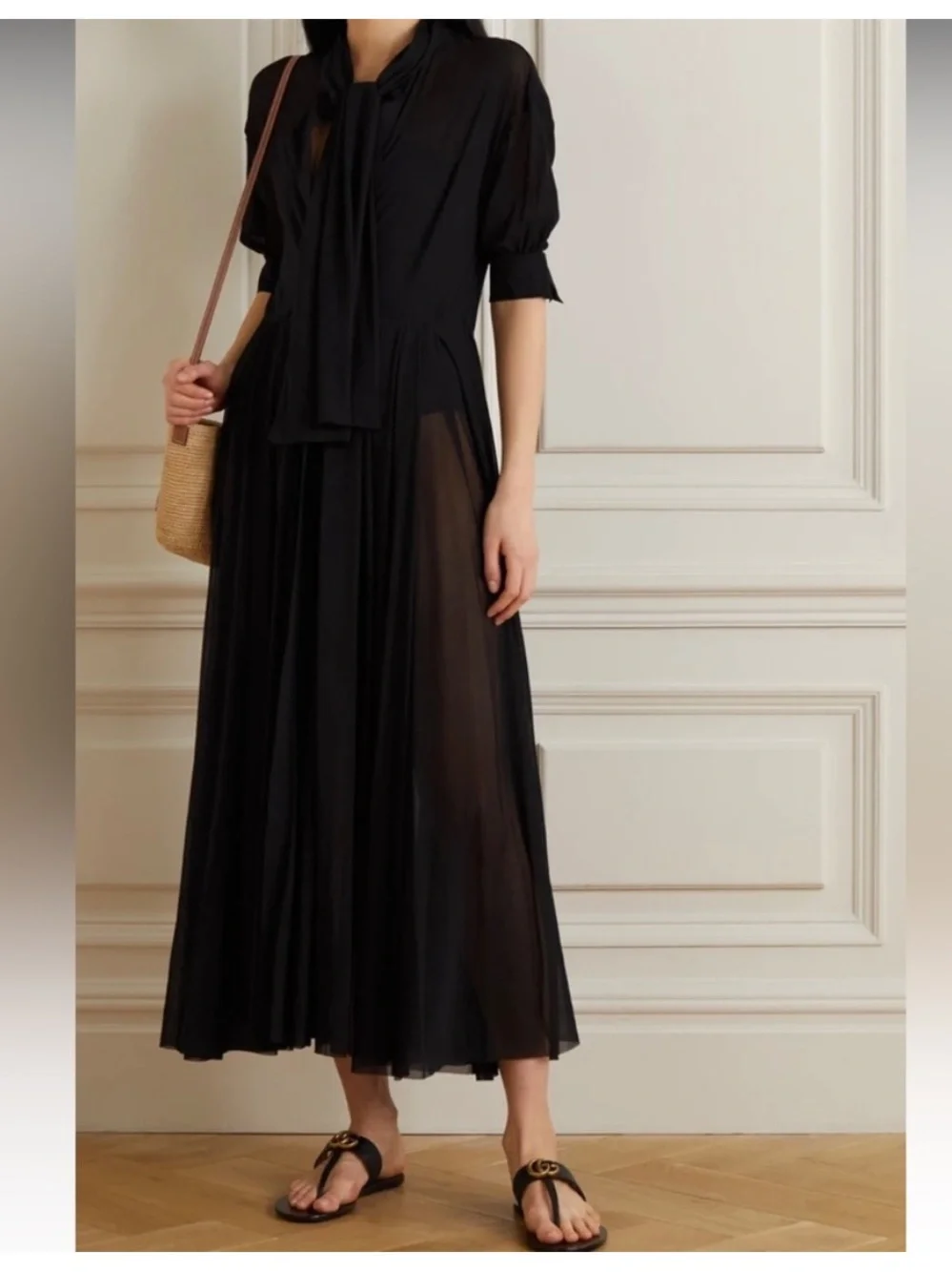NORMA KAMALI • Sheer Black Bow Midi Dress - Absolutely Stunning - Picture 12 of 13
